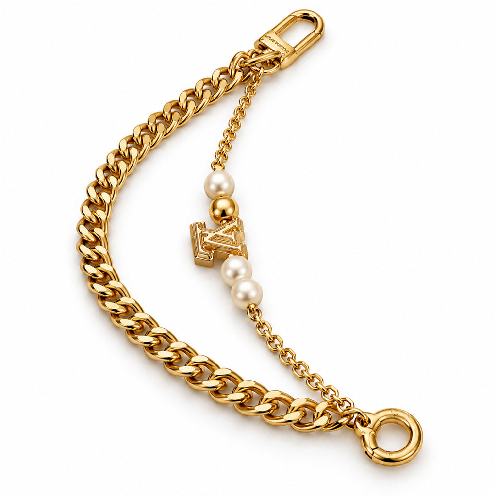 Gold Pearl Double Bag Chain side view