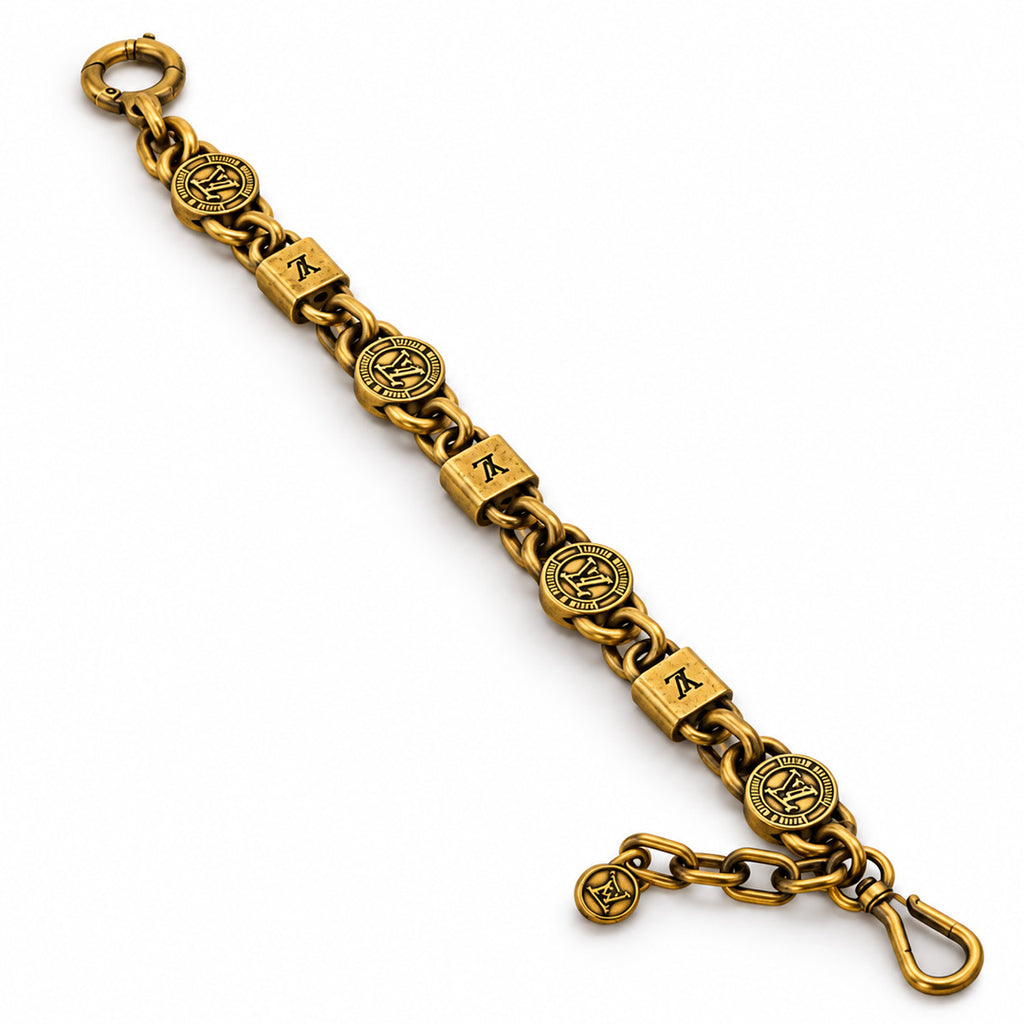 Antique Gold Medallion Bag Chain side view