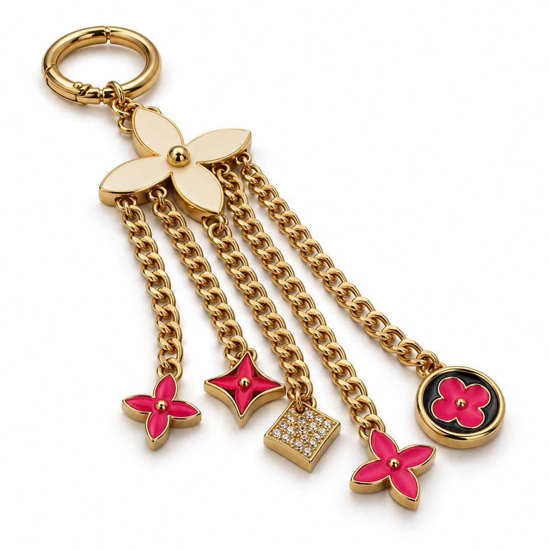 Pink Flower Tassel Bag Charm side view