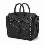 Noir Luxe Multi-Pocket Structured Tote Bag