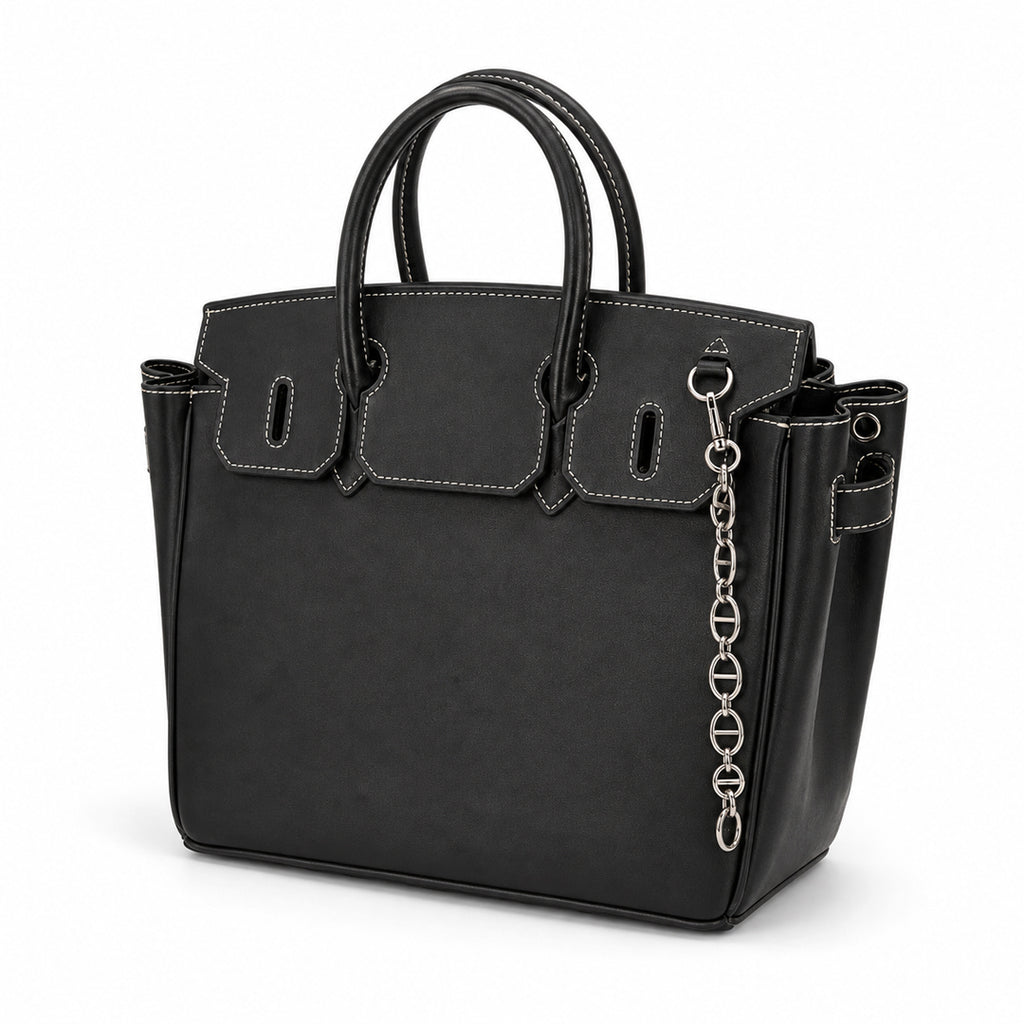 Noir Luxe Multi-Pocket Structured Tote Bag