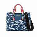 Graffiti Logo Denim Tote - Blue & Brandy Logo Print Canvas