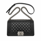 Boxy Quilted Flap Bag Medium - Black Quilted Grained Leather & Ruthenium Hardware
