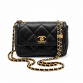 Mini Top Handle Flap Bag - Black Lambskin & Gold-Tone Metal