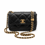 Mini Top Handle Flap Bag - Black Lambskin & Gold-Tone Metal