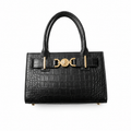 Croc-Embossed Small Tote - Black Croc-Effect Embossed Leather