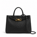 Small Woven Leather Top Handle Bag - Basketweave Woven Leather (Black)