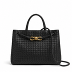 Small Woven Leather Top Handle Bag - Basketweave Woven Leather (Black)