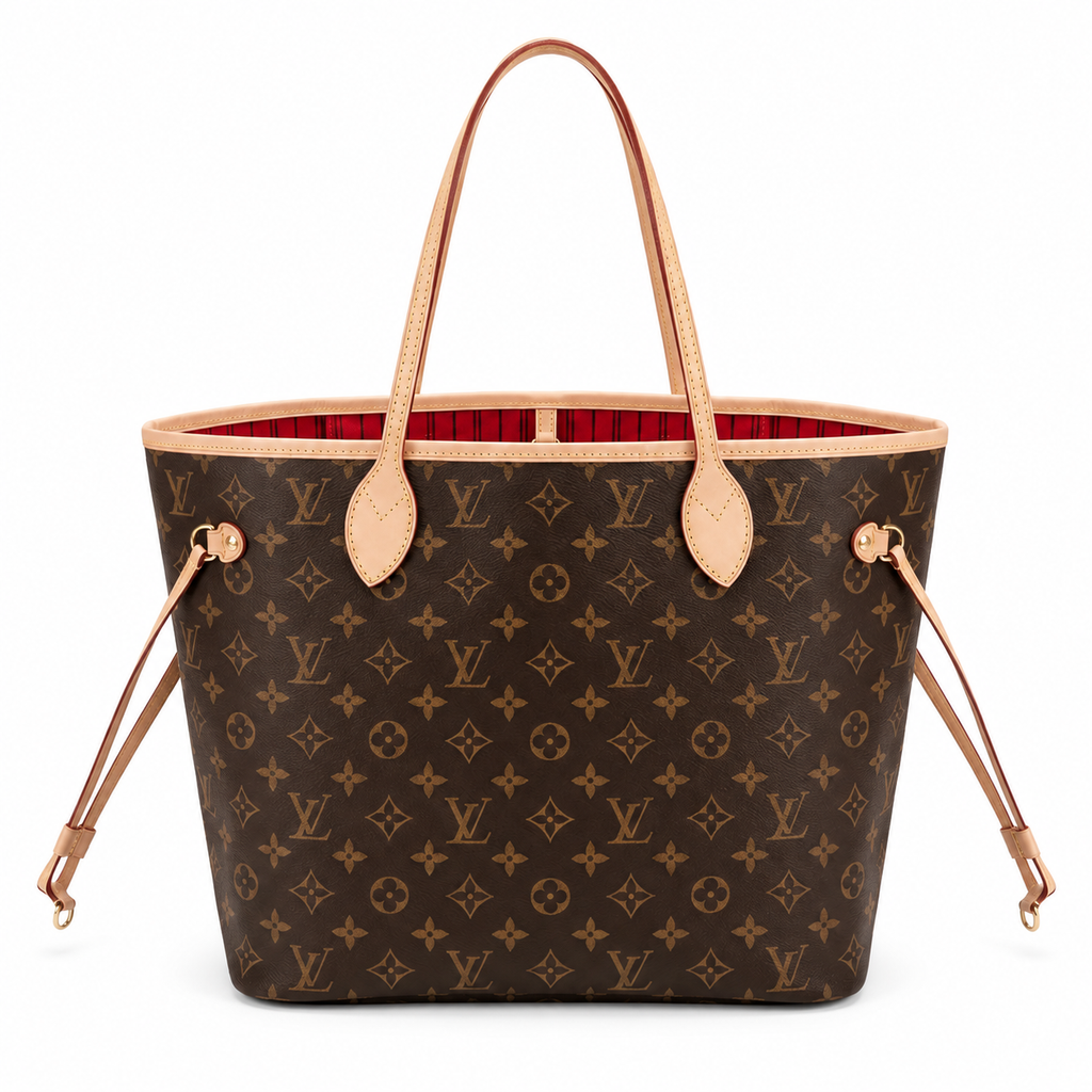 Open Shopper Tote Medium - Monogram-Print Canvas & Cherry Red Lining