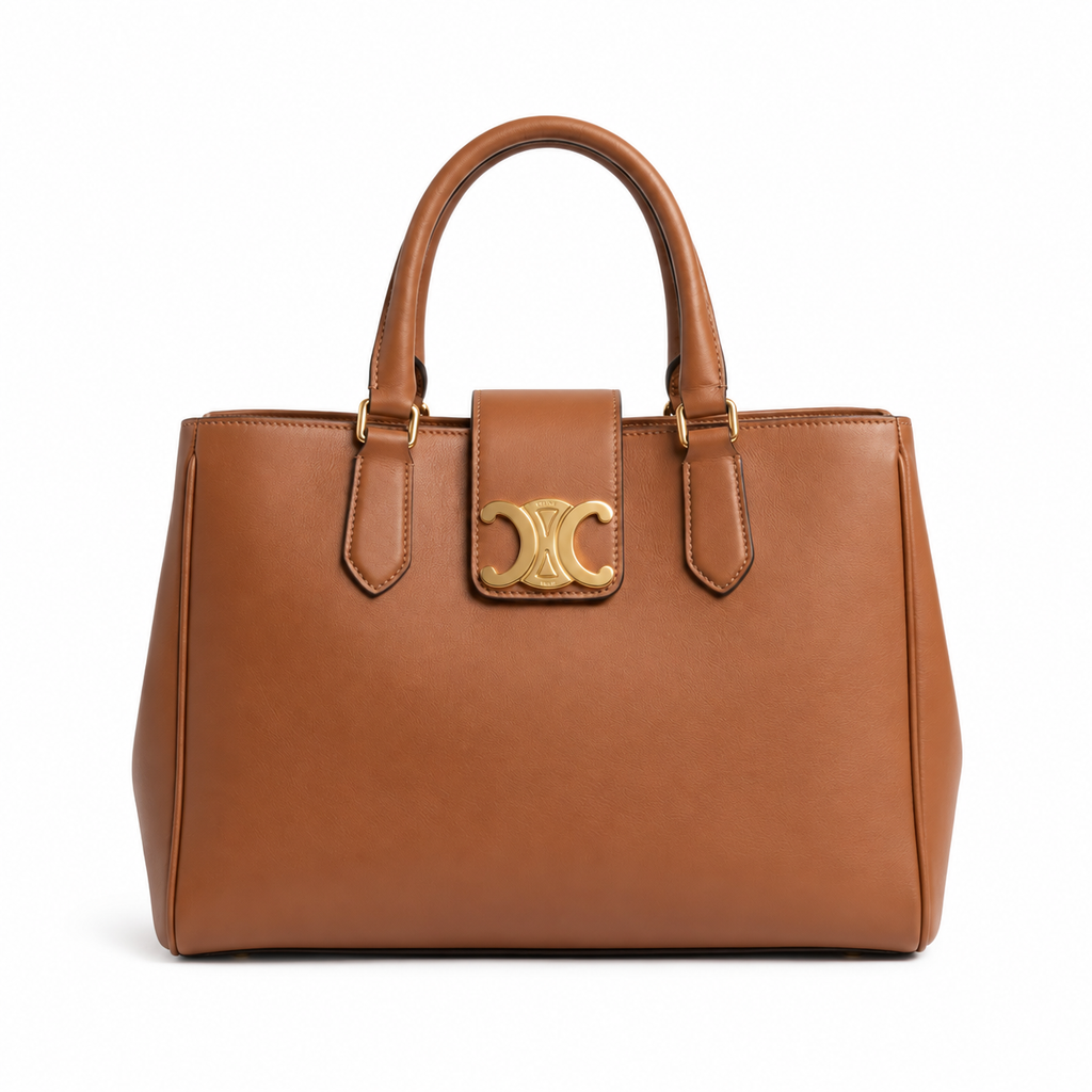 Medium Structured Shoulder Bag - Natural Supple Calfskin (Tan Brown)