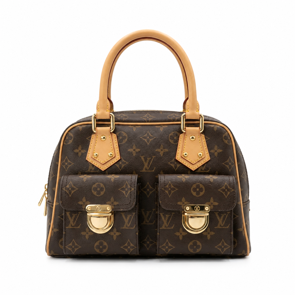 Two-Pocket Top Handle Bag - Monogram-Print Coated Canvas