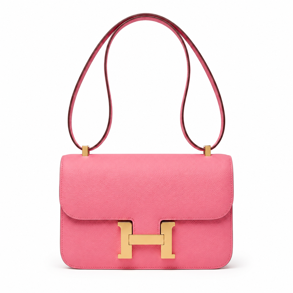 Rectangular Flap Crossbody 24 - Rose Grained Leather & Gold Clasp