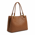 Small Woven Leather Tote - Basketweave Woven Leather (Brown)