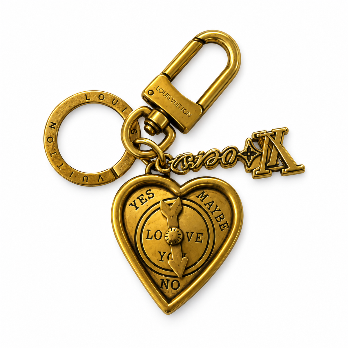 Metal LV Lovers Heart Bag Charm & Key Holder